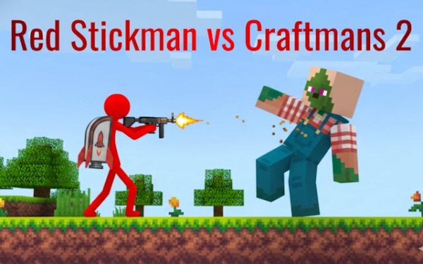 Red Stickman vs Craftmans 2: Platformer precision fighter Online Game